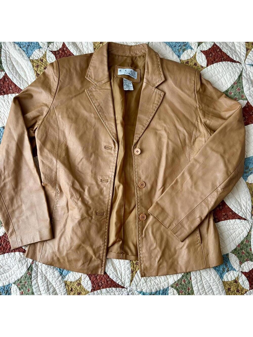 Vintage 90s tan100% real leather jacket with a boho vibe